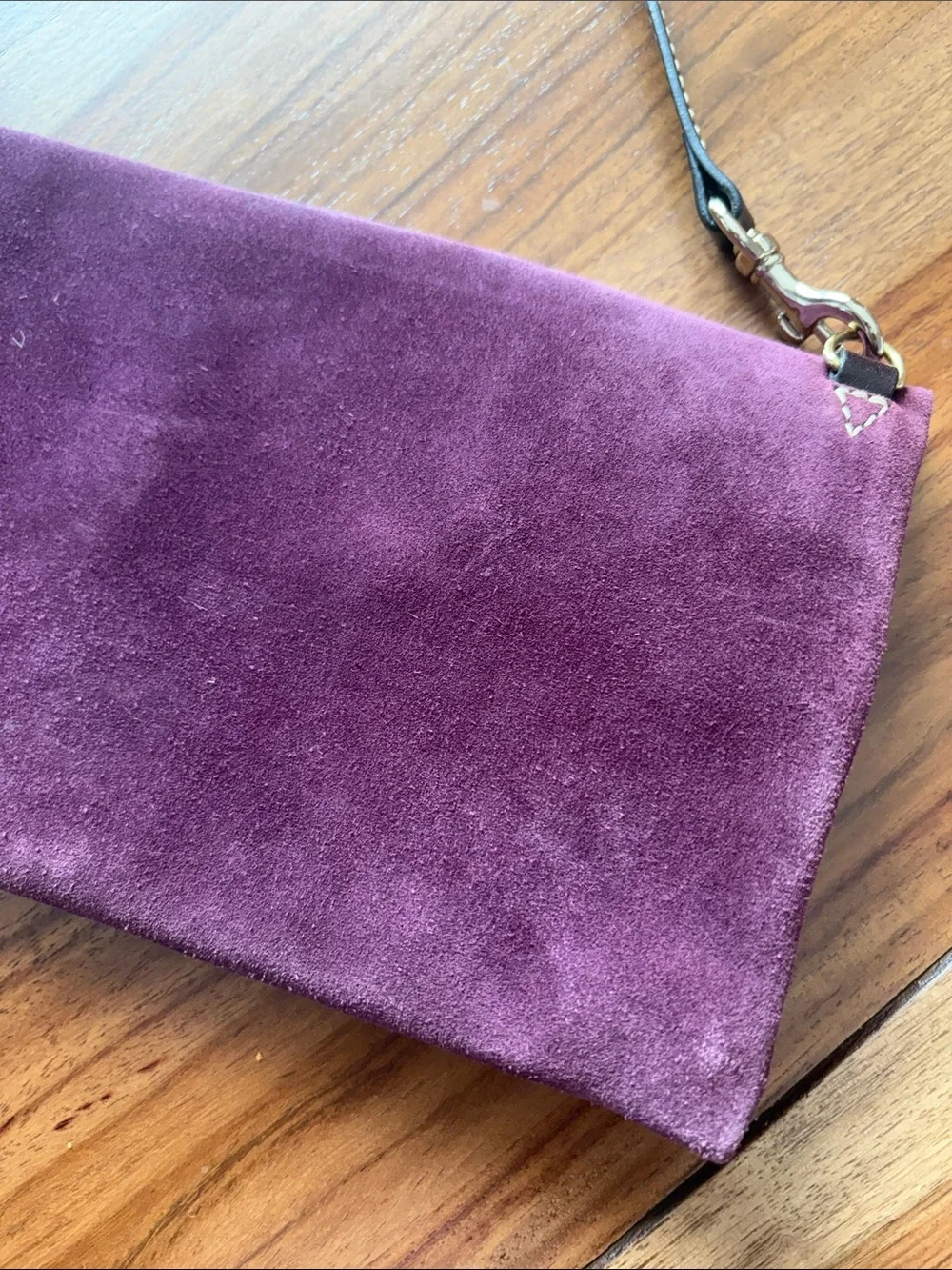 Dooney & Bourke Plum Suede Fold-Over Clutch with Strap